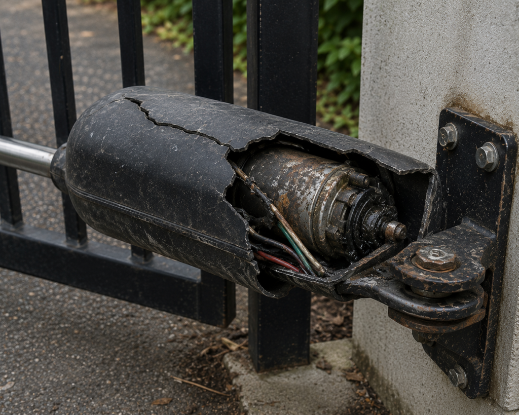Technician performing diagnostic automatic gate motor repair in Vancouver